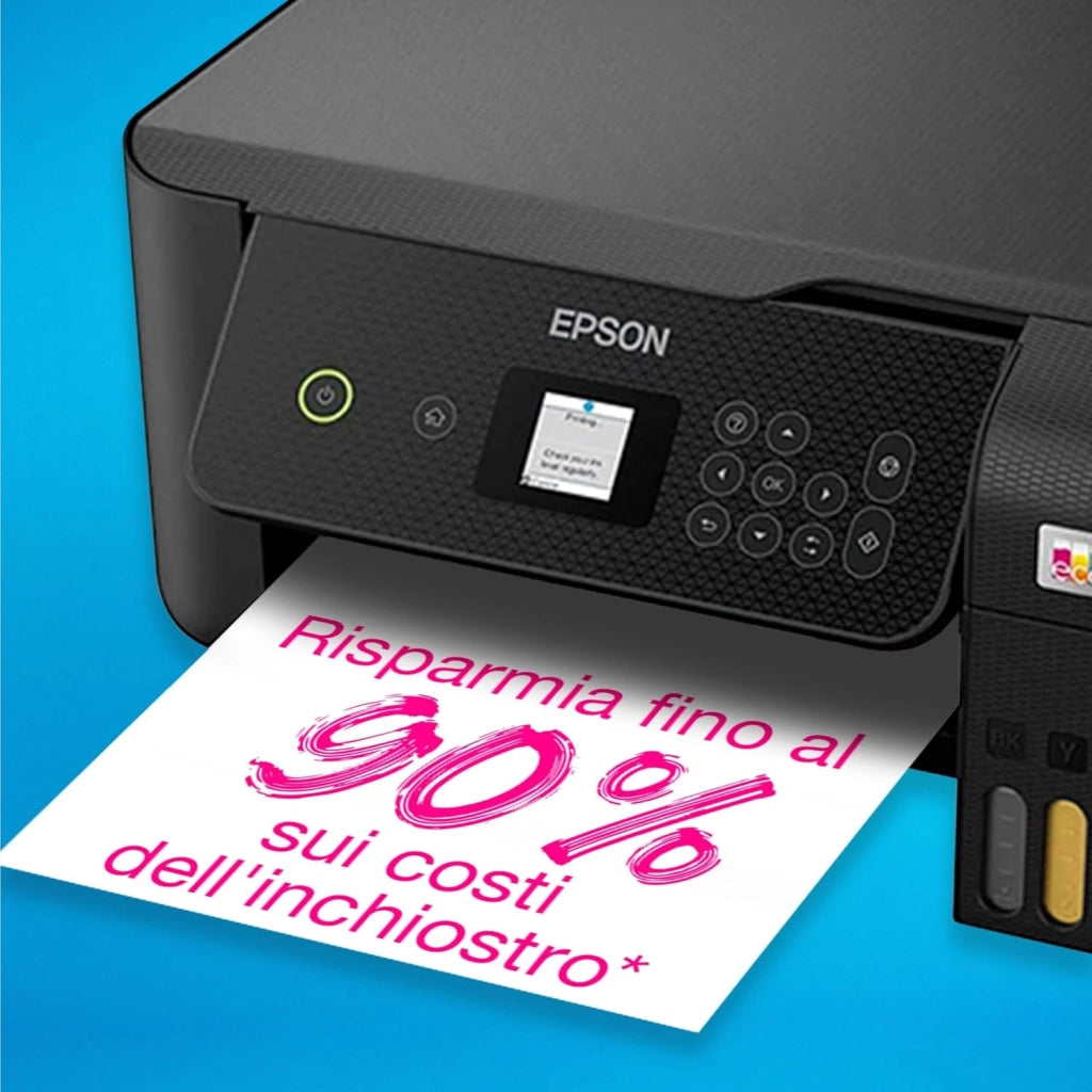 Epson EcoTank ET-2820 stampante Multifunzione A4 (stampa, copia, scansione) USB, Wi-Fi, Wi-Fi Direct, display LCD 3,7 cm, serbatoi flaconi alta capacità, Smart Panel, fronte/retro, Nero