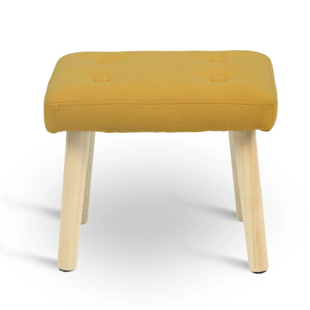 IDMarket - Sillón escandinavo LIV con reposapiés de tela amarilla
