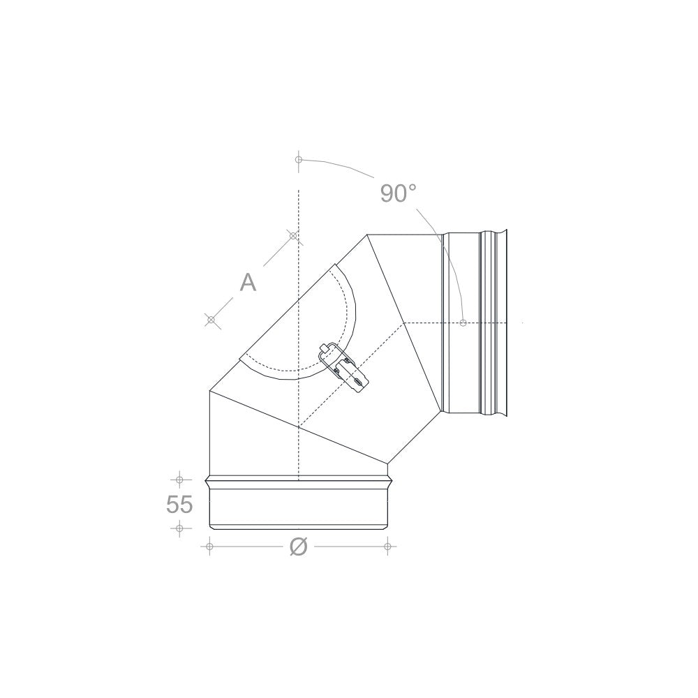Curva gomito mf da 200mm con ispezione aderente in acciaio inox aisi 304