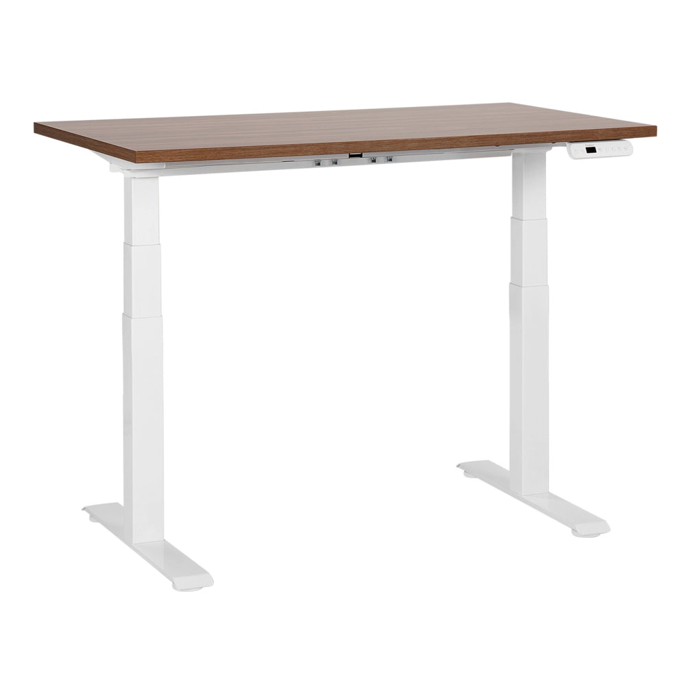 Scrivania regolabile in altezza elettricamente legno scuro e bianco 120 x 72 cm Struttura in acciaio verniciato a polvere