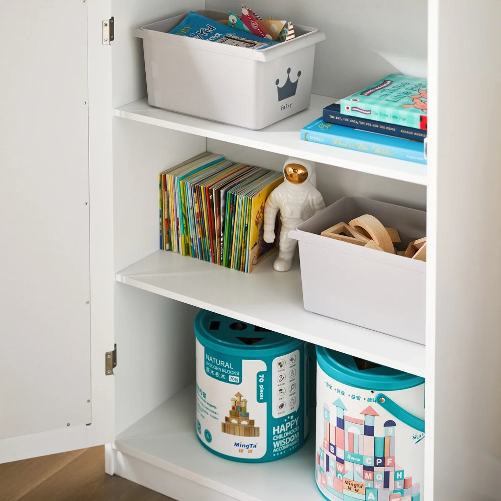Cassettiera per bambini Scaffale per libri Armadietto portaoggetti Scaffale per cameretta L63xP30xA100cm, KMB43-W