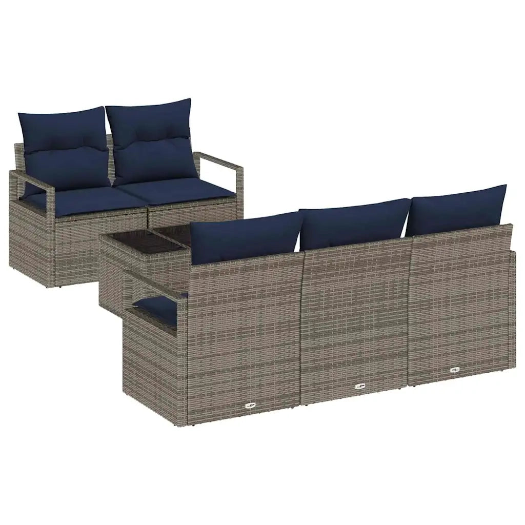 Set di divani 6 pcs Grigio e Blu Navy polyrattan