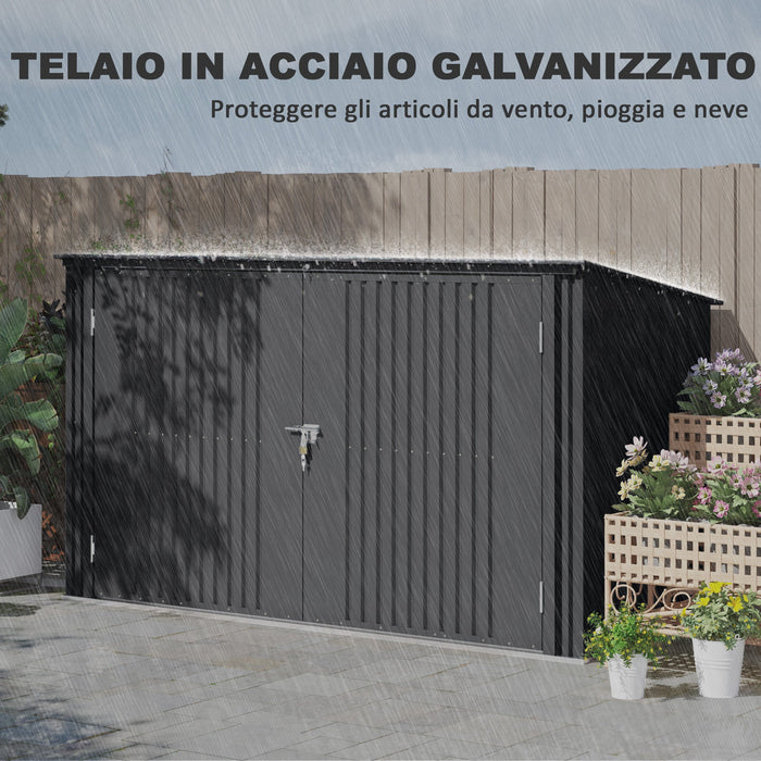 Copribidoni per 3 Cassonetti da 240L 233x105x118,5-133 cm con 2 Porte e Coperchio Grigio Scuro