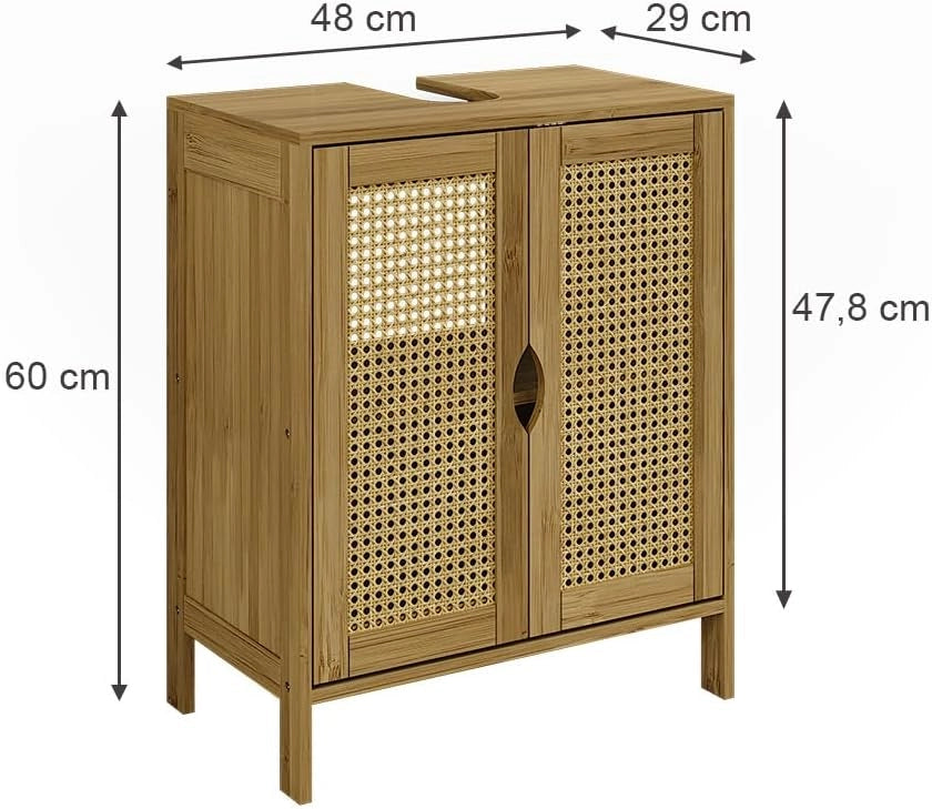 Mobiletto per lavabo Liora, Bambù, 48 x 60 cm, per la conservazione di articoli da bagno e asciugamani