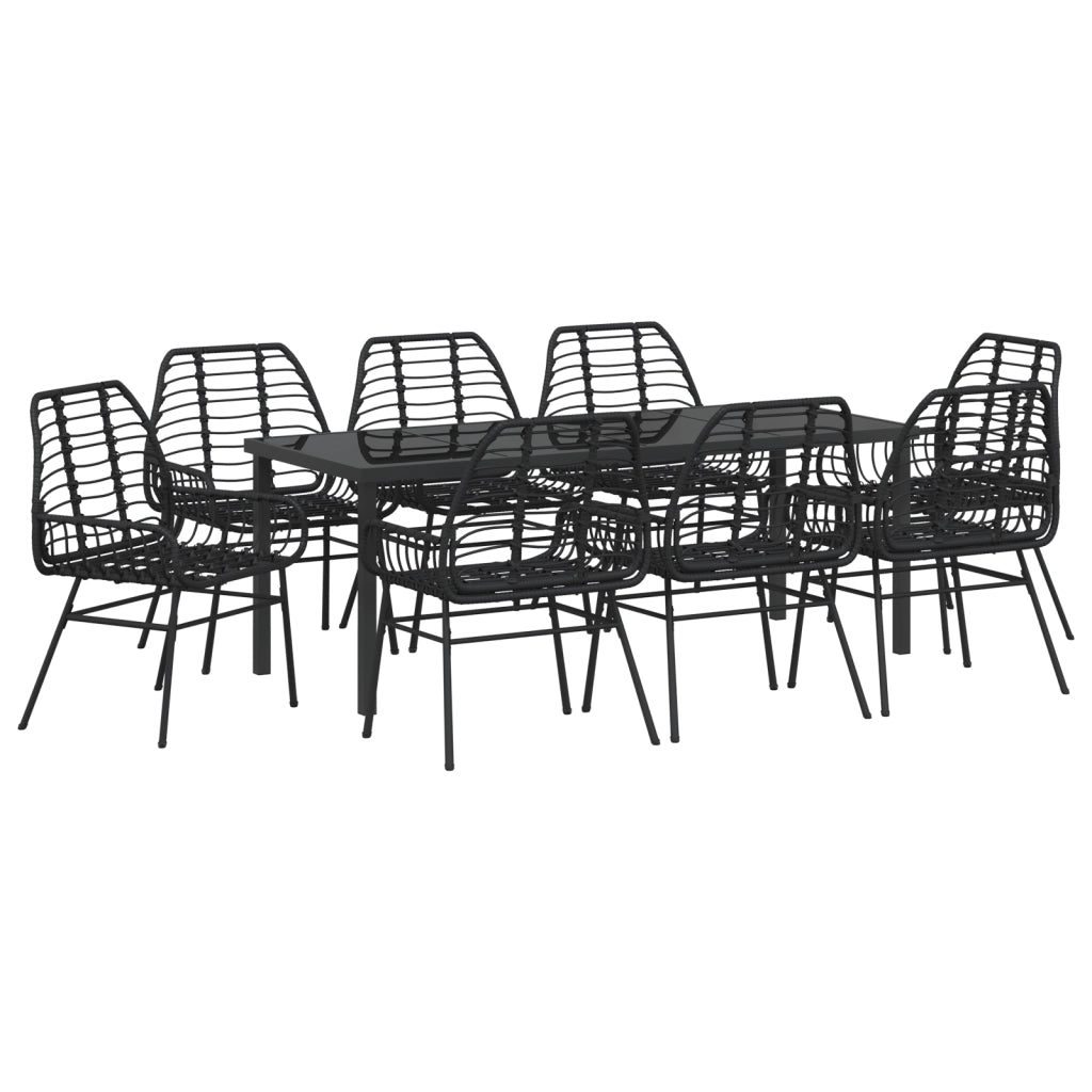 Set da pranzo da giardino a 9 pezzi nero in polyrattan