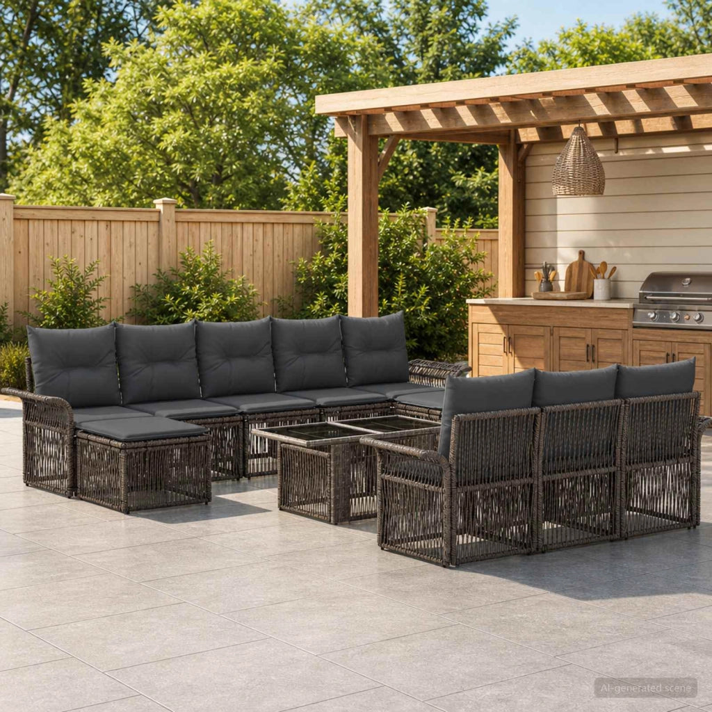 Set Divano da Giardino 11 pz Grigio e Grigio Scuro polyrattan 3436700