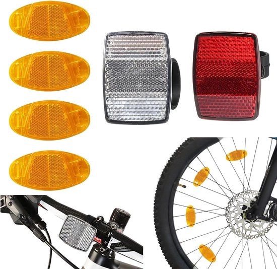 Set di Reflectori per Bicicletta da 6 - Per Ruote Anteriori e Posteriori e Manubri - Facile da Montare - Resistente in Plastica - Massima Visibilità - Adatto a Tutti i Tipi di Biciclette - Reflectori di Sicurezza