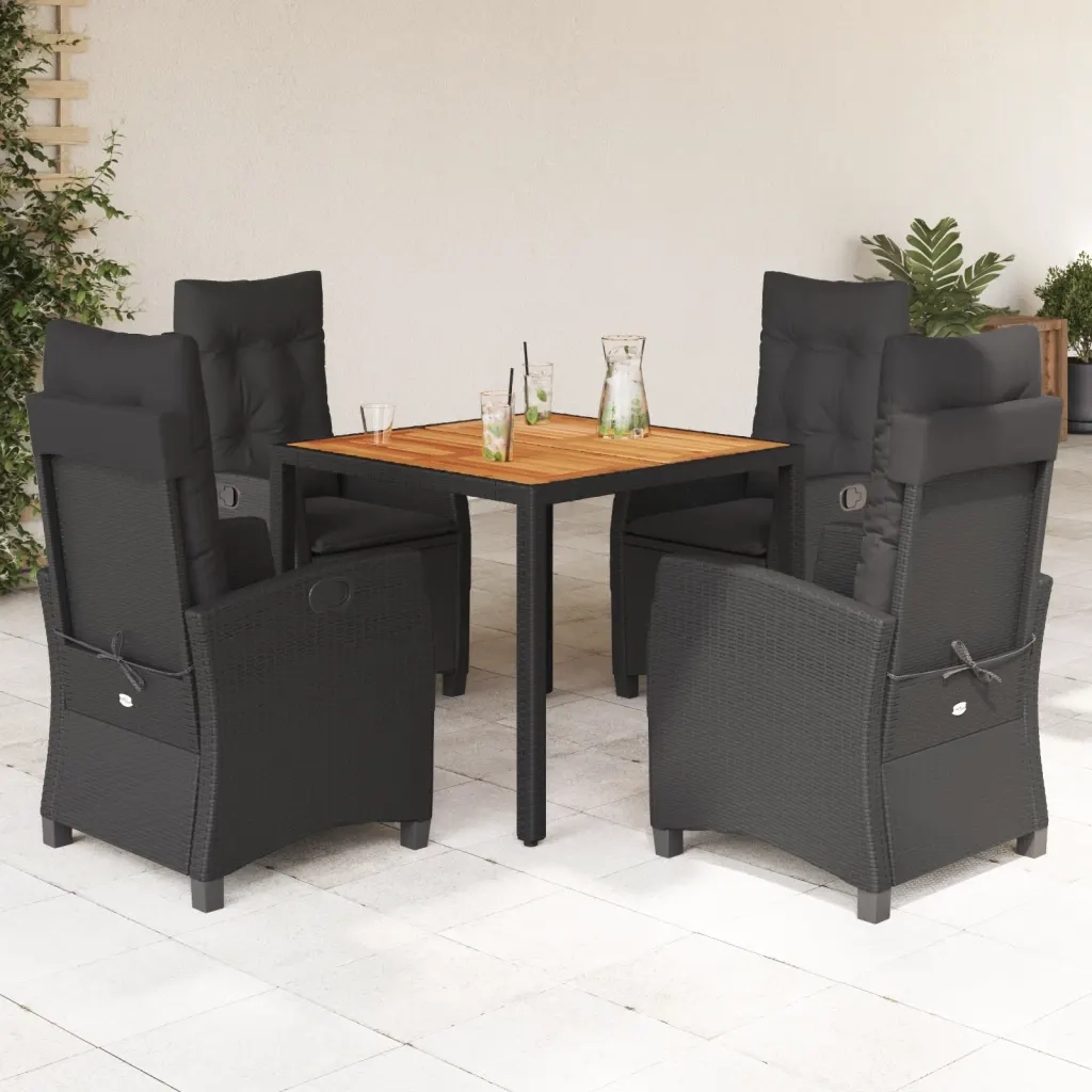 Set da Pranzo da Giardino 5 pz Nero con Cuscini in Polyrattancod mxl 111059