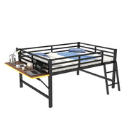 Letto a Soppalco 140 x 200 cm; Letto Singolo - Scrivania pieghevole; LED e Scala - in Metallo - Nero