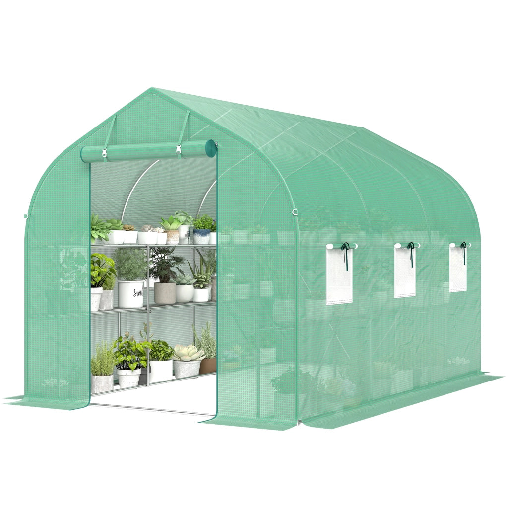 Serra da Giardino Tunnel 6m2 ¨C zephmum ¨C Verde, Acciaio Galvanizzato, 6 Finestre, Porta, Scaffali