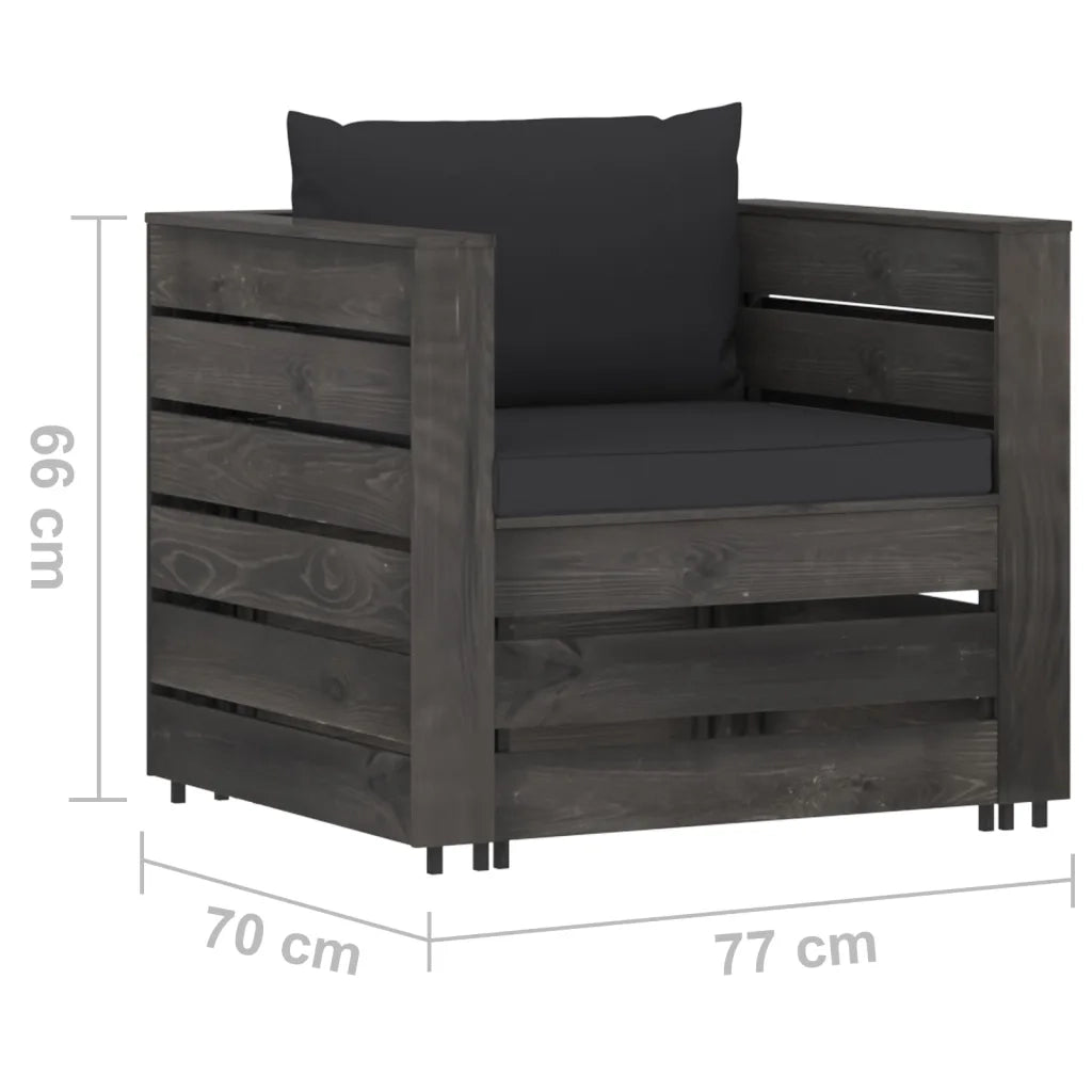 Set Salotto da Giardino 2pz | Set di Mobili da Esterno con Cuscini Legno Impregnato Grigio