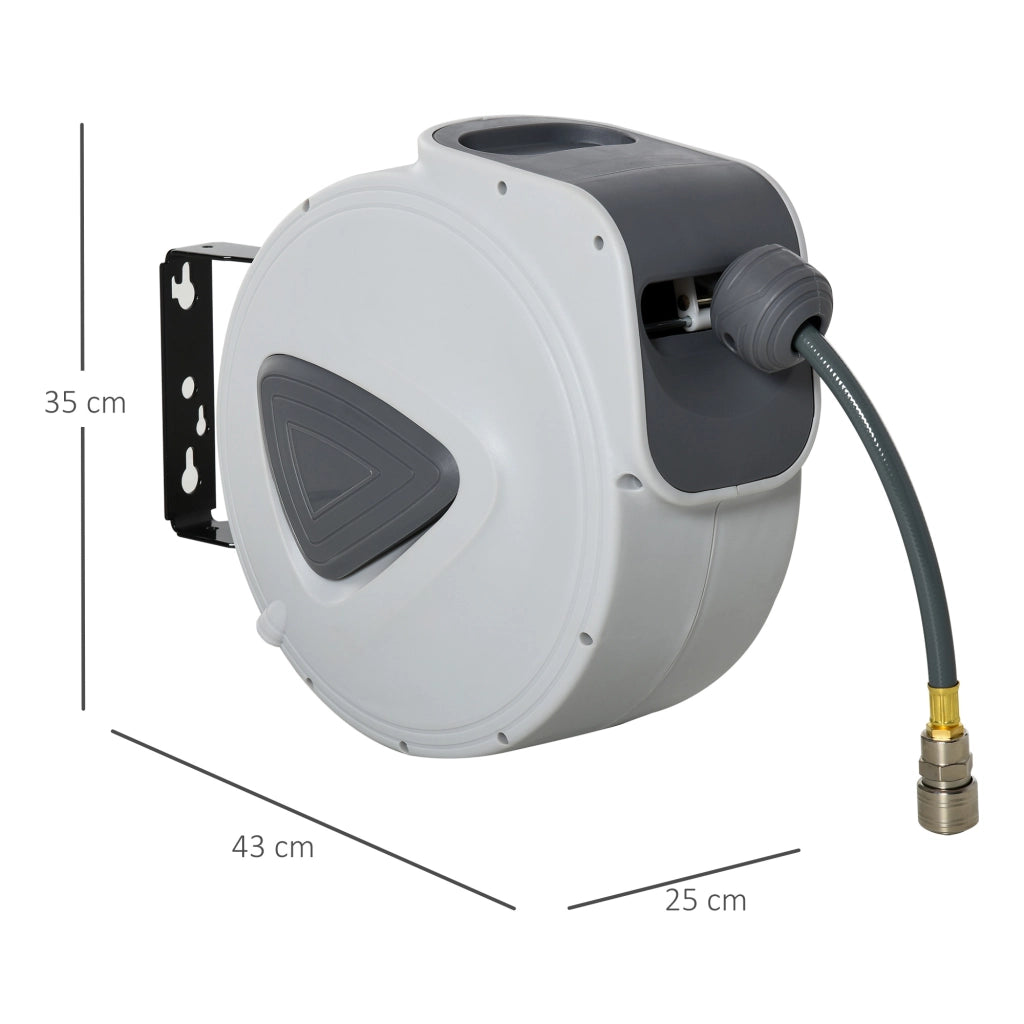 EasyComfort Avvolgitubo Automatico 20m + 194cm con Attacco Φ1/4'', Montaggio a Parete e Ruotabile di 180°, Grigio
