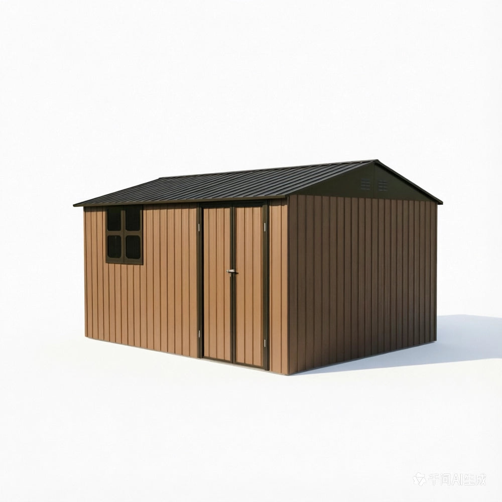 Casetta da Giardino in Metallo con Porta e Finestra ¨C MINIMAL ¨C Marrone/Nero, 362x285.5 cm