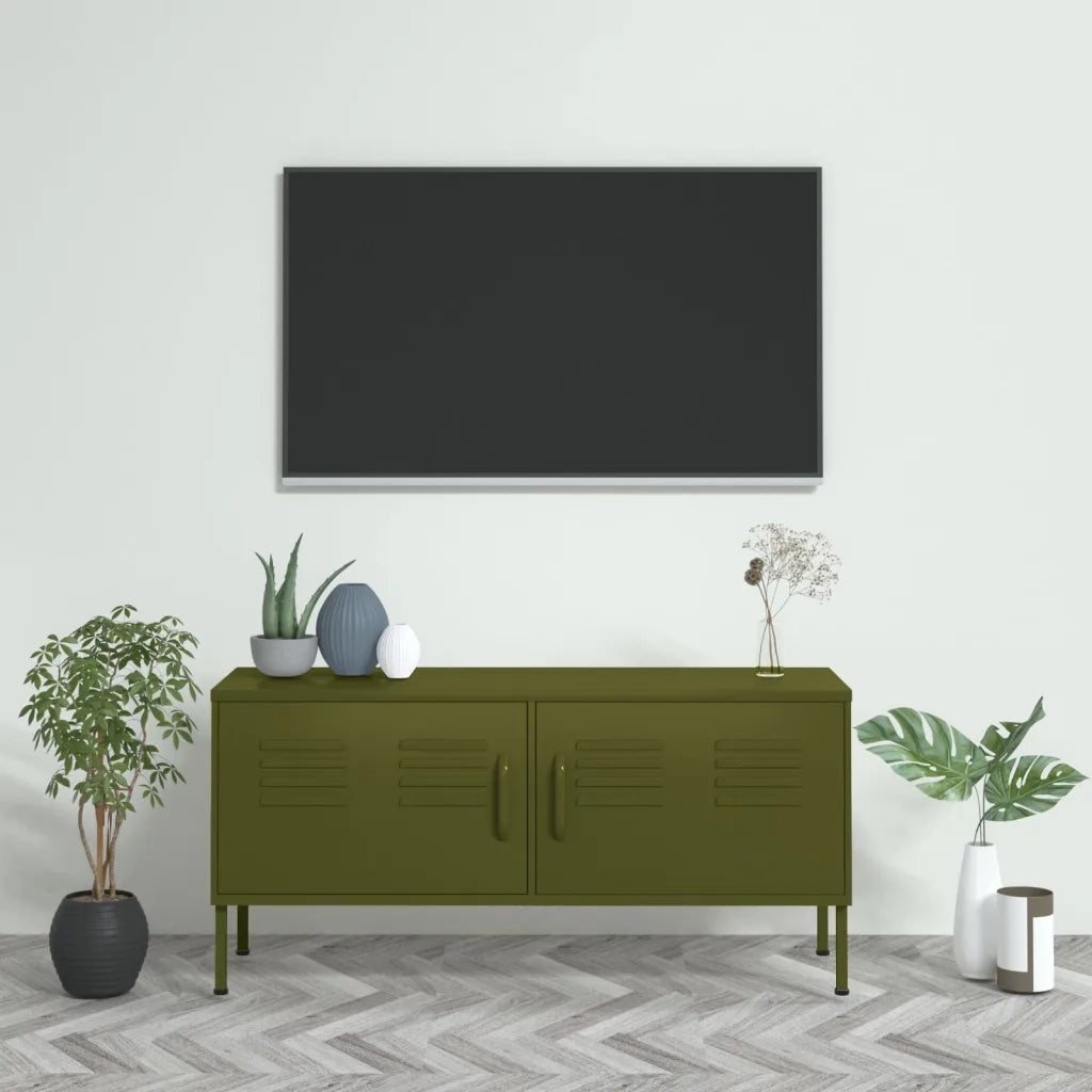 Mobile TV-Credenza per TV-Console TV Verde Oliva 105x35x50 cm in Acciaio 561470