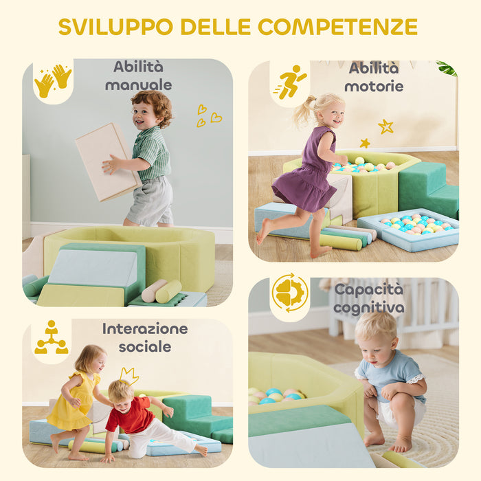 Set 15 Blocchi di Costruzioni Morbide Modulabili per Bambini con 200 Palline per Uso Interno Multicolore