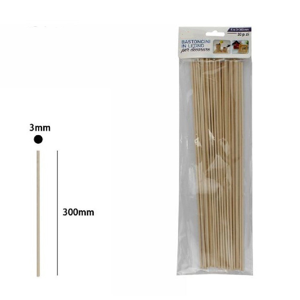 Trade Shop - Set 30 Bastoncini In Legno Lavoretti Attività Creative Stecchette 3x300mm 53870a -