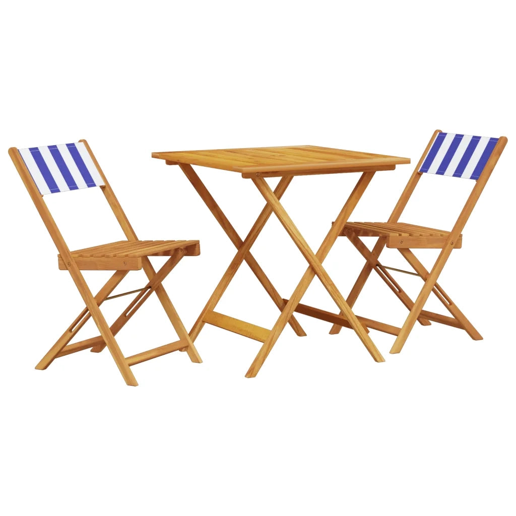 Set da Bistrot 3pz | Set Salotto da Giardino Blu e Bianco in Tessuto e Legno Massello