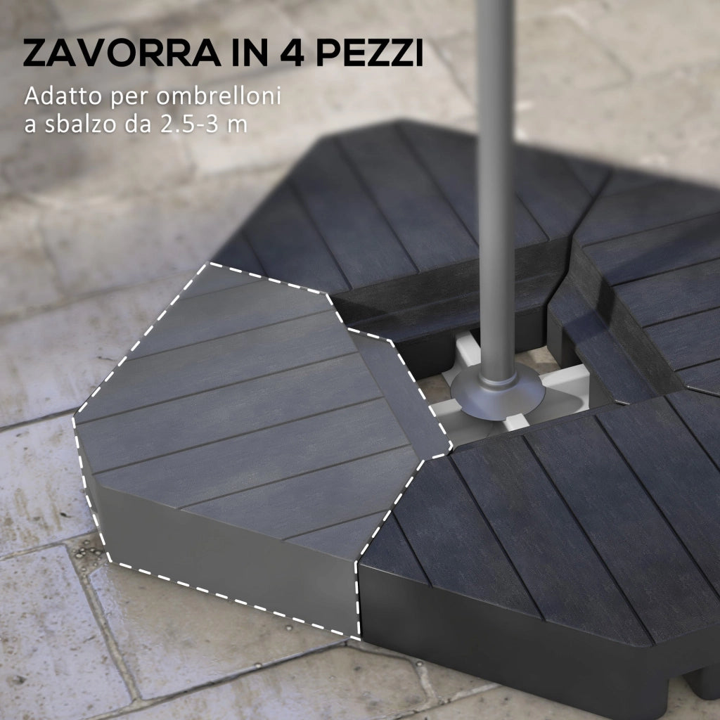 Set 4 Mattonelle Base per Ombrellone Riempibili con Acqua o Sabbia fino a 80 kg Nero