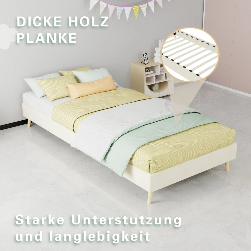 LETTO Moderno 90x200 cm Beige in Tessuto e Metallo
