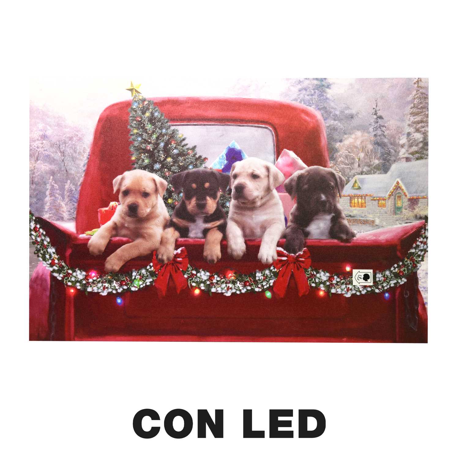 Quadro con led legno cani multicolor rettangolare cm 60x40xh1,8