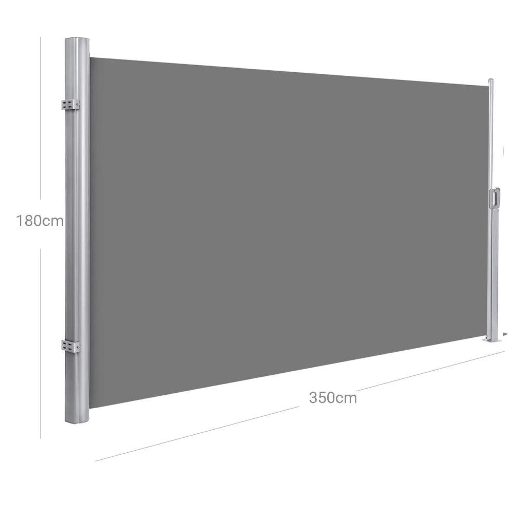 Tenda da sole laterale retrattile frangivista parasole per balcone terrazza giardino con fissaggio a terra protezione dalla vista 180 x 350 cm grigio 12_0001857