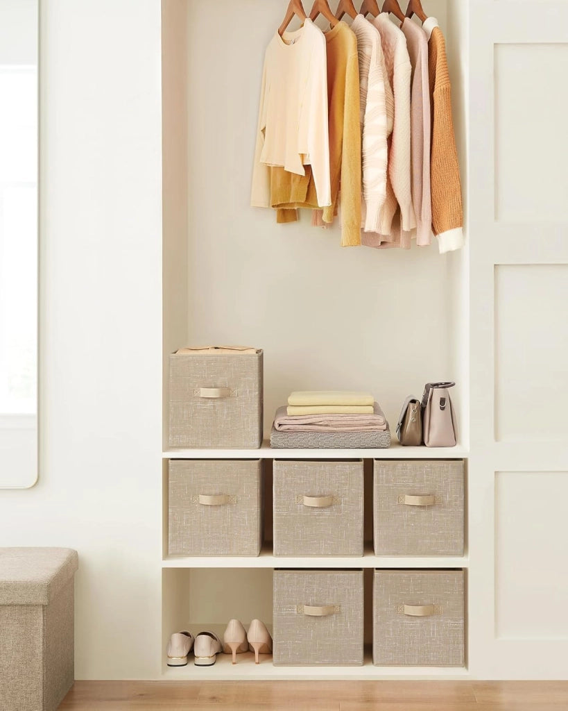 Cubi portaoggetti da 27,9 cm in tessuto non tessuto con doppi manici, set da 6 pezzi, organizer per armadio per scaffali, pieghevoli, per vestiti, beige sabbia UROB26K03