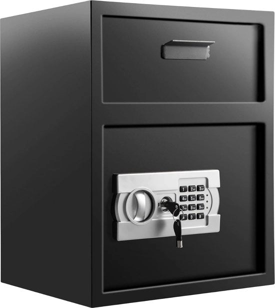 Safetta Antincendio - Cassaforte con Chiusura a Numeri - Cassaforte con Chiave - 2 Chiavi - 30x36x45cm - Nero
