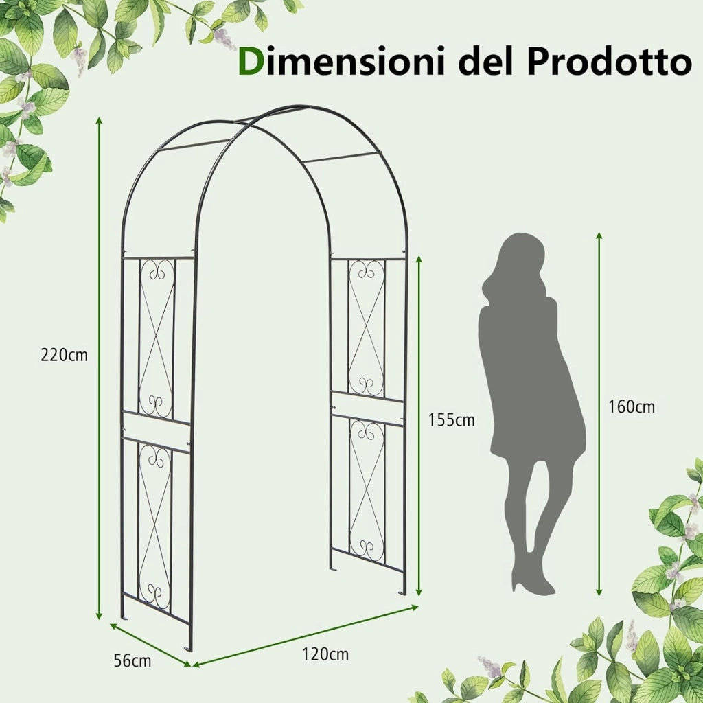 Arco da Giardino in Metallo Resistente per Piante Rampicanti, Rose e Viti, Grigliato per Decorazioni di Matrimoni e Feste, Supporto per Piante per Cortile e Patio