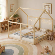 Letto 2 in 1 con design a casetta, naturale, 90 x 200 cm