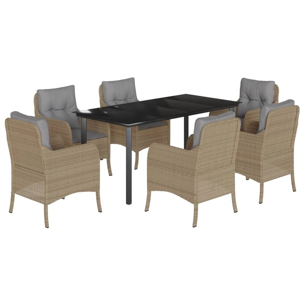 Set da Pranzo da Giardino 7 pz con Cuscini Beige in Polyrattancod mxl 113236