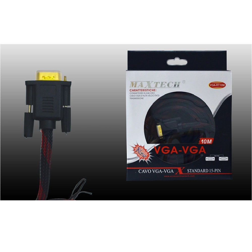 Trade Shop - Cavo Prolunga Monitor Vga M/m 15 Pin 10mt Retinato Pc Computer Maxtech Vga-rt10m -