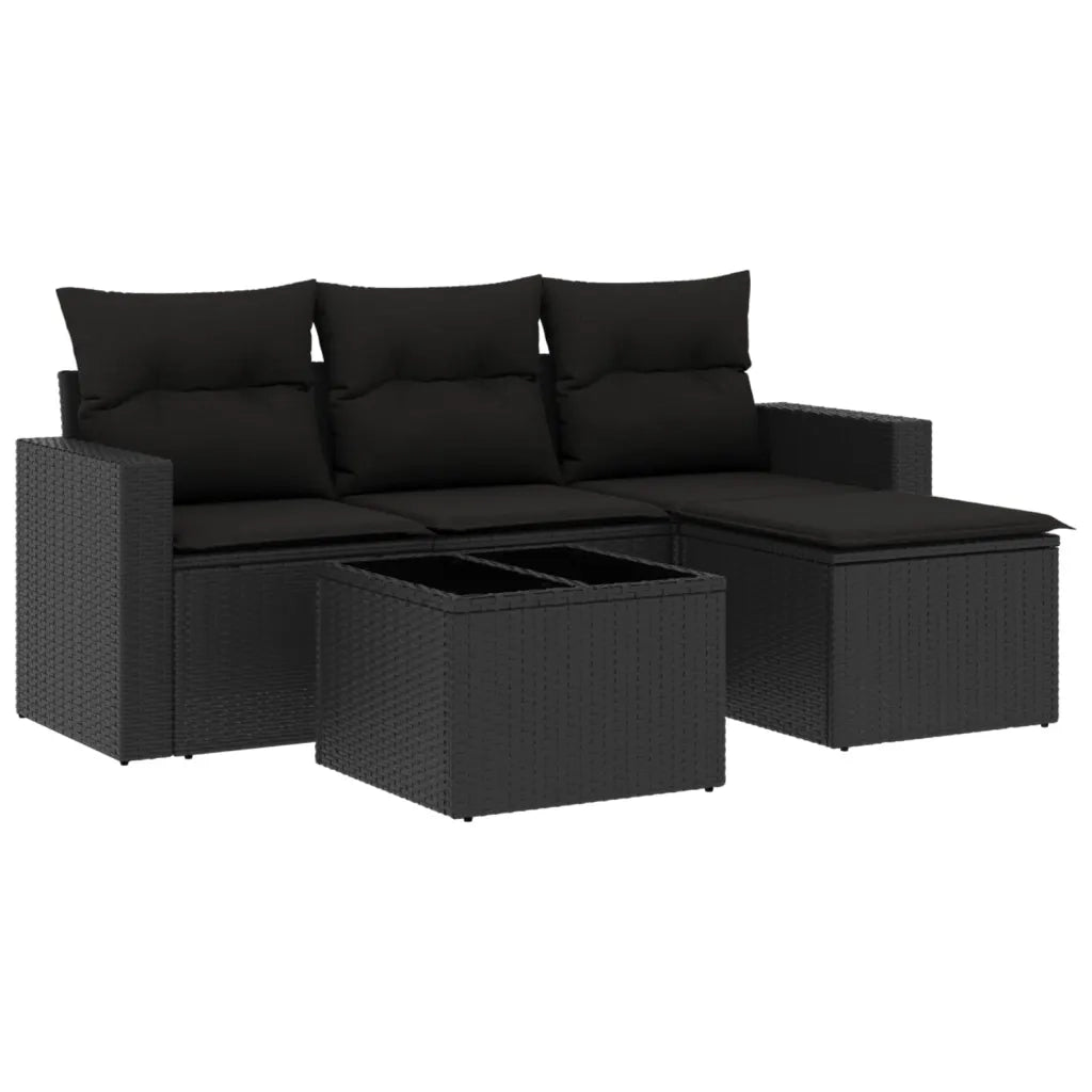 Salotto da Giardino-Set Divani da Giardino 5 pz con Cuscini in Polyrattan Nero 120871