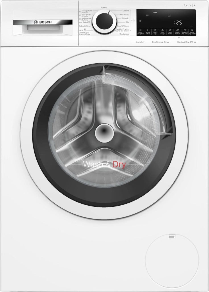Bosch Serie 4 WNA144V0IT Lavasciuga a libera installazione 9+5 Kg 1400 giri Classe B-E Vapore Iron Assist Motore Inverter EcoSilence Condensatore autopulente Bianco