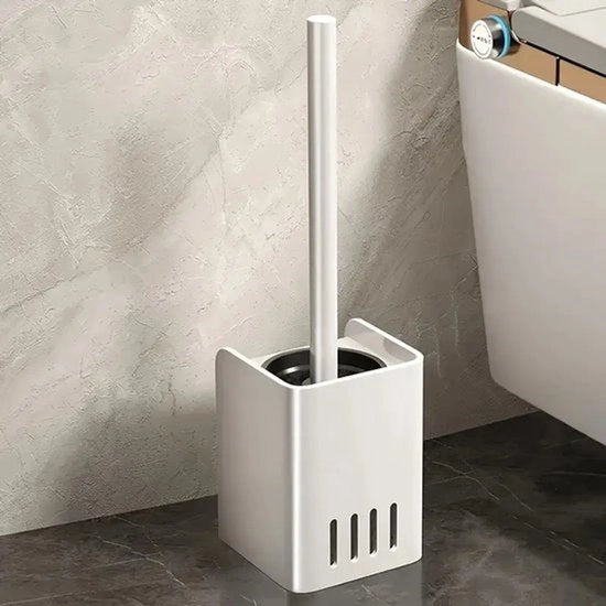 Toiletborstel quadrato in alluminio facile da installare - Multifunzionale, può essere fissato sia al muro che a pavimento, senza bisogno di forare, strumento di pulizia essenziale per la casa (bianco)