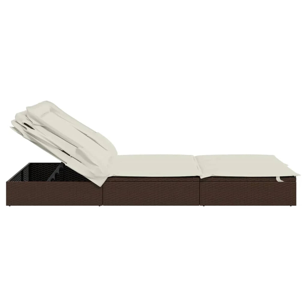 Lettino prendisole chaise longue a 2 posti con tettuccio pieghevole 213 x 118 x 97 cm marrone 02_0012188