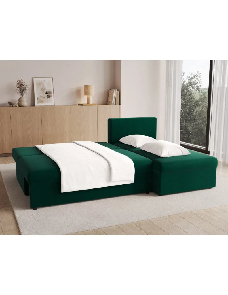 Divano ad angolo Verde scuro 3 posti angolo universale 206x90x146cm GINA