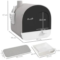 Lettiera per Gatti Chiusa con Filtri, Paletta e Vassoio, Struttura in PP, 43x44x47cm, Grigio