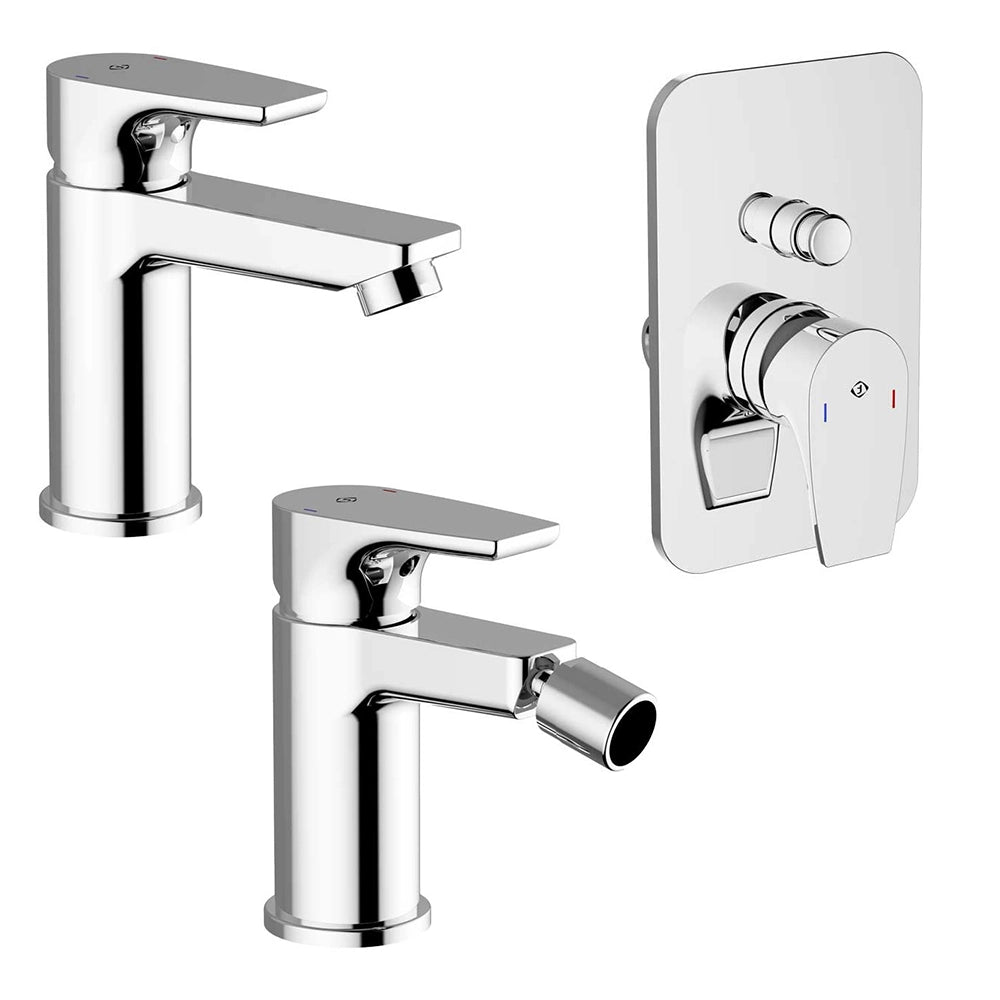 Set miscelatore lavabo bidet e doccia ad incasso con deviatore cromo lucido con piletta - Zyra