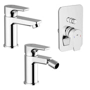 Set miscelatore lavabo bidet e doccia ad incasso con deviatore cromo lucido con piletta - Zyra