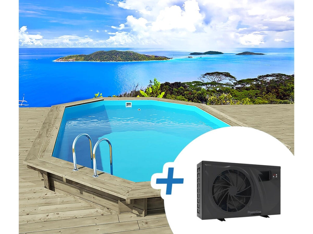 Piscina in legno " Havana " 7,57 x 4,07 x 1,44 m + Pompa di calore 6,1 kW