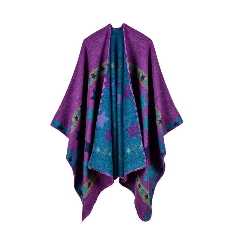 Nuovo scialle da donna in cashmere a righe con stelle, extra lungo e spesso, scialle multiuso.