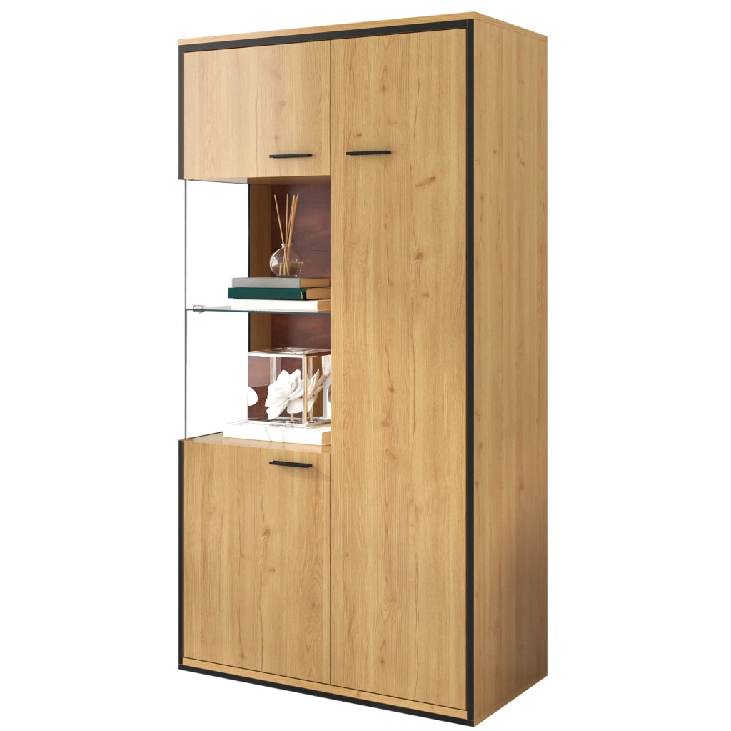 Vetrina moderna in MDF con LED, porta in vetro e 3 ripiani
