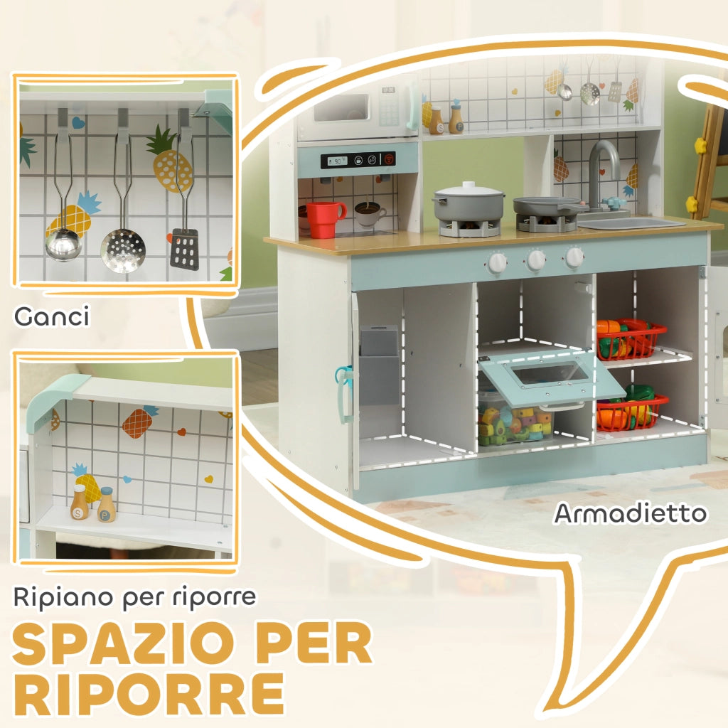 Cucina Giocattolo in Legno per Bambini 3+ Anni con Fornello e Macchina Caff¨¨, Bianco ¨C zephmum