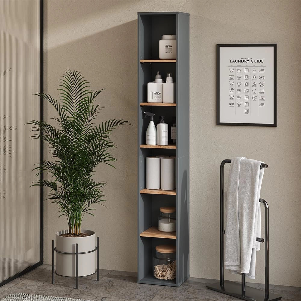 Mobile alto Viktor, Antracite/quercia dorata, 30 x 188.6 cm, utilizzabile per la conservazione verticale di accessori da bagno
