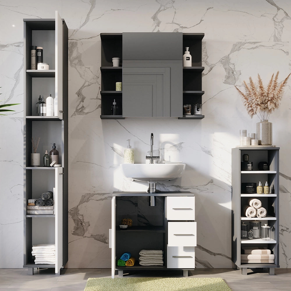 Vicco Set di mobili da bagno Antracite/bianco 4 parti