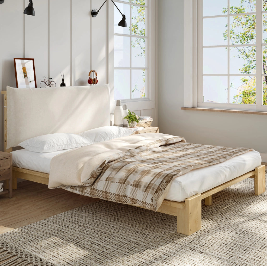 Letto imbottito 140x200 cm con schienale naturale