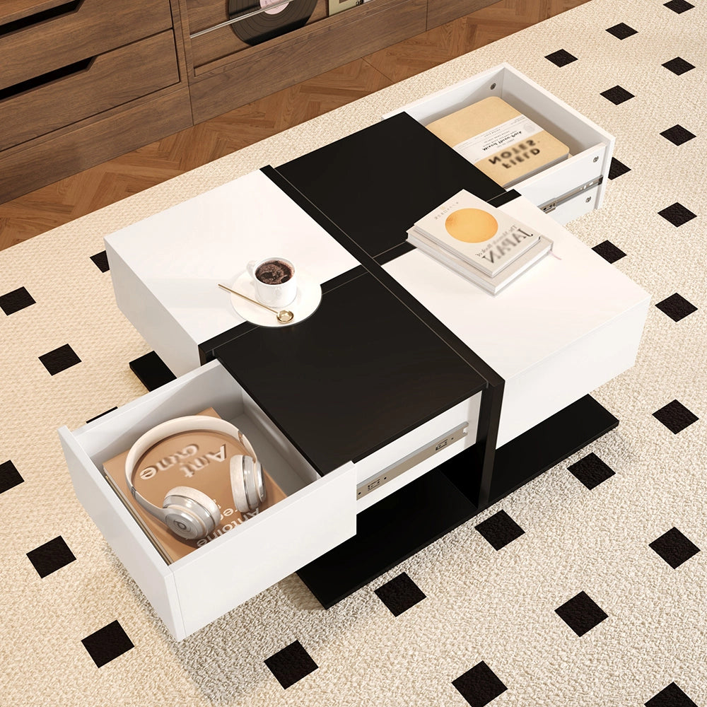 Tavolino-Xylo-70x70x35.5cm 2 cassetti nero e bianco
