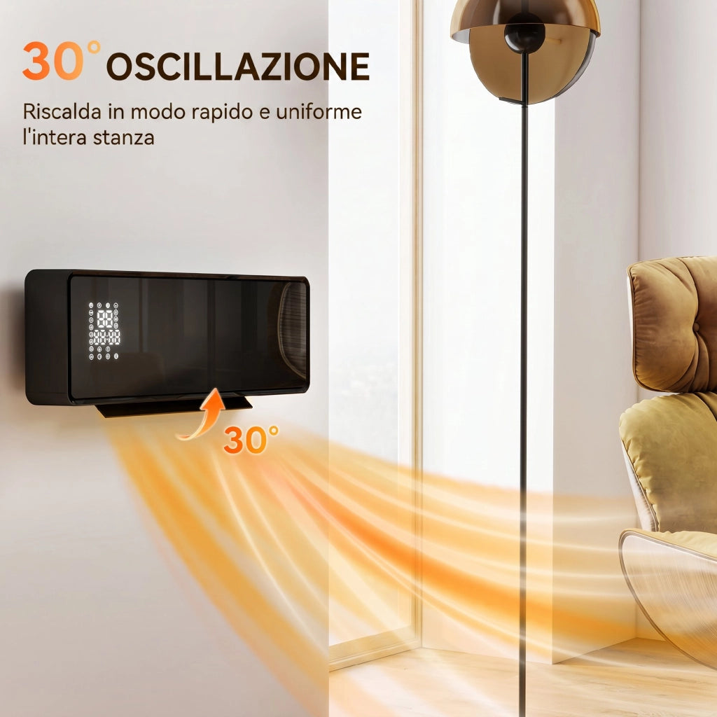Stufa Ceramica 2000W a Parete con 3 Modalità Temperatura Regolabile Timer Telecomando Blocco Bambini Nero