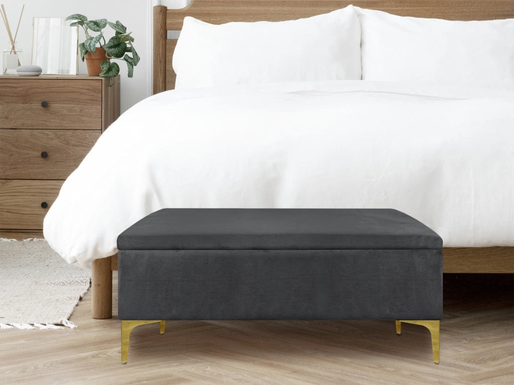 Pouf Panca Imbottita Divanetto In Velluto Contenitore PortaOggetti Panca Sgabello A Pie Di Letto Con Gambe In Metallo Dorato Cassapanca Ingresso Legno Massello Panchina  - Stone