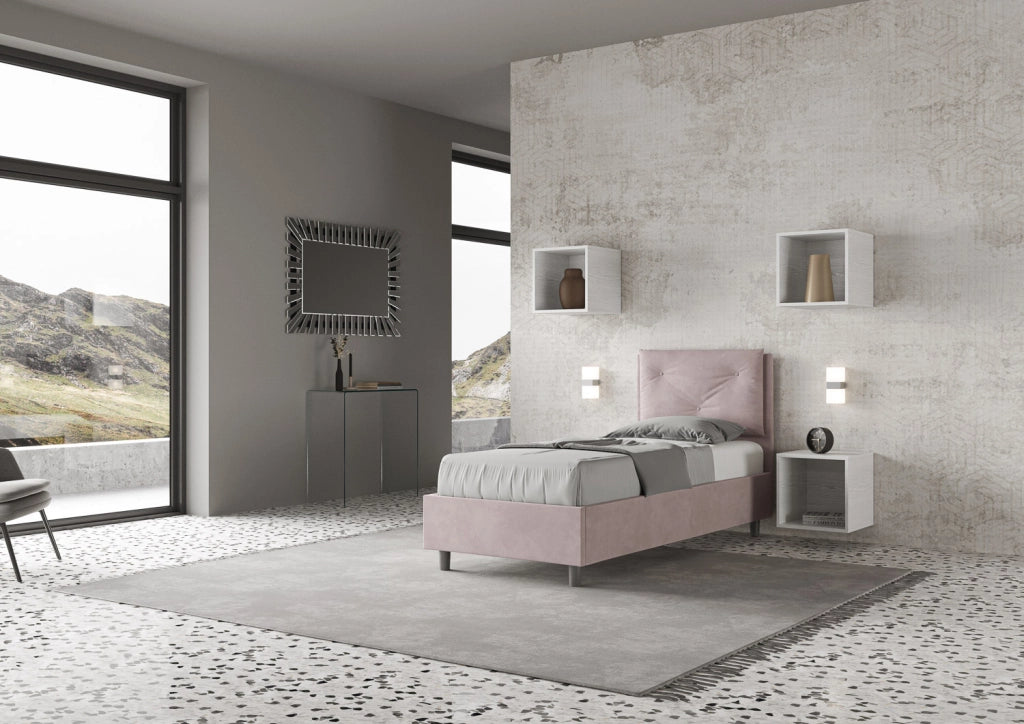 BS COM Letto singolo senza rete imbottito 80x190 microfibra glicine
